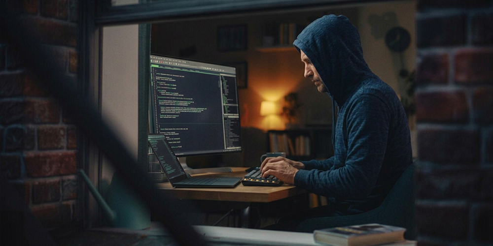 A cyberattacker hacking into a third-party service